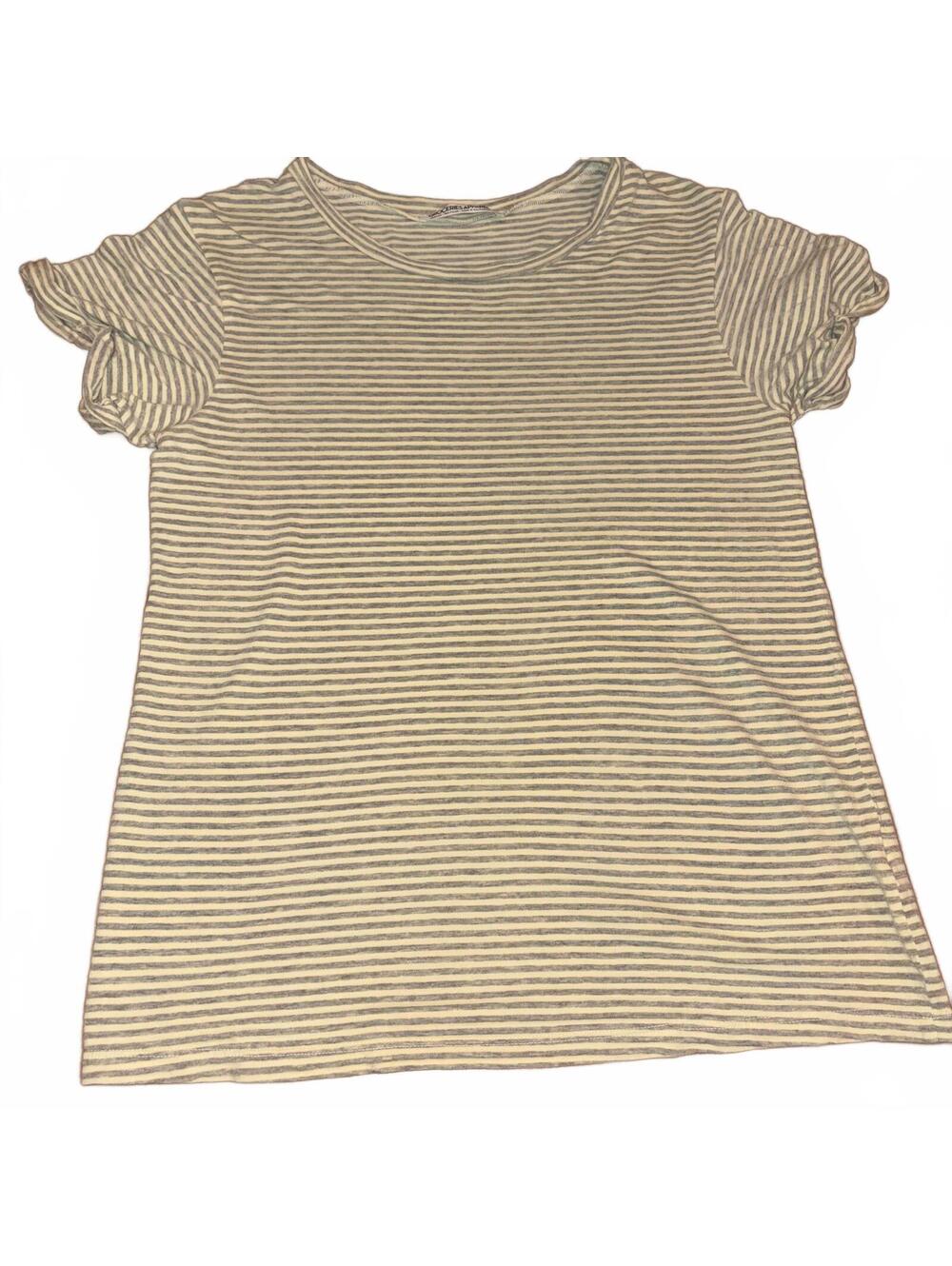 Groceries Apparel XS Sample Striped Organic Cotton T-Shirt Light Yellow Gray